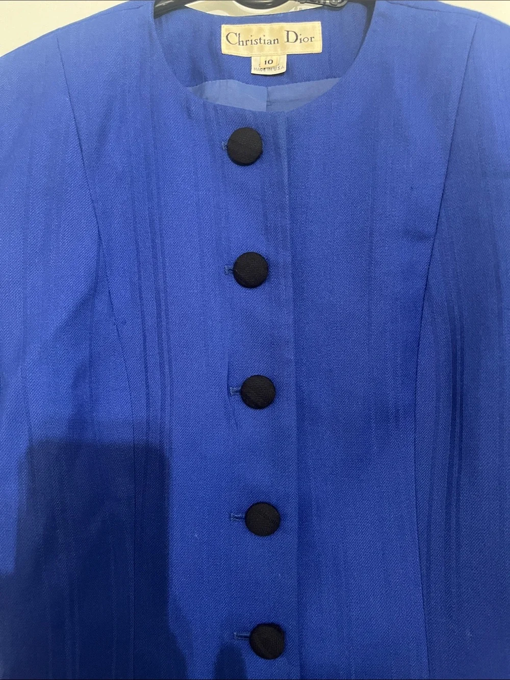Vintage Christian Dior Cobalt Blue Button-Front Blazer with Black Trim
